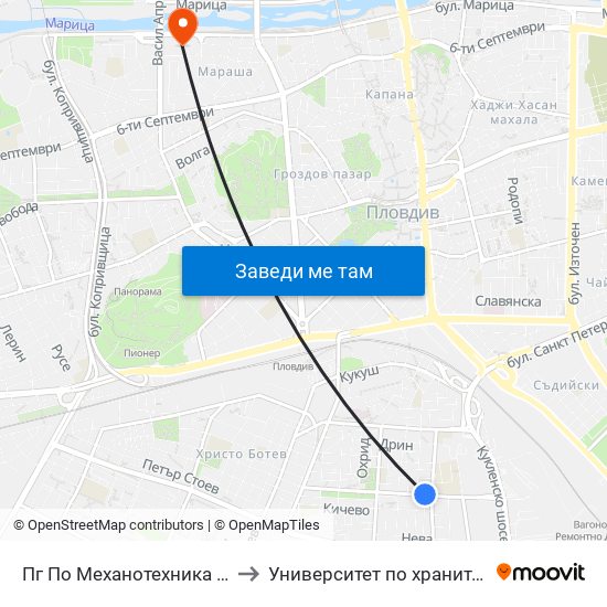 Пг По Механотехника / High School Of Mechanical Engineering (290) to Университет по хранителни технологии (University of Food Technology) map