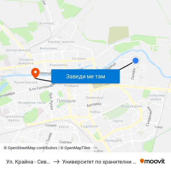 Ул. Крайна - Север / Krayna St - North (161) to Университет по хранителни технологии (University of Food Technology) map