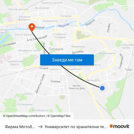 Фирма Мотобойс / Motoboys (331) to Университет по хранителни технологии (University of Food Technology) map