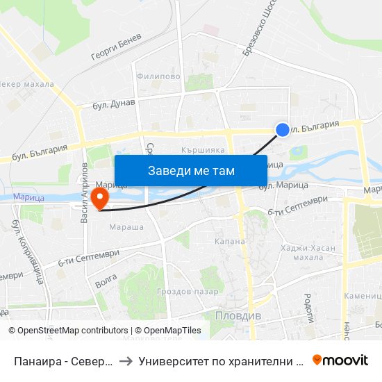 Панаира - Север 1 / Panaira - North 1 (185) to Университет по хранителни технологии (University of Food Technology) map