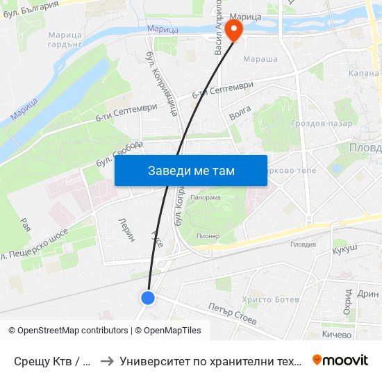 Срещу Ктв / Opposite Ktv (344) to Университет по хранителни технологии (University of Food Technology) map