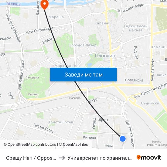 Срещу Нап / Opposite National Revenue Company (289) to Университет по хранителни технологии (University of Food Technology) map