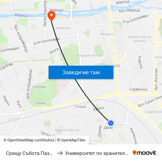 Срещу Събота Пазар / Opposite Saturday Market(381) to Университет по хранителни технологии (University of Food Technology) map