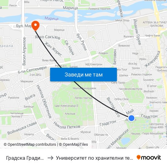 Градска Градина / City Garden (248) to Университет по хранителни технологии (University of Food Technology) map