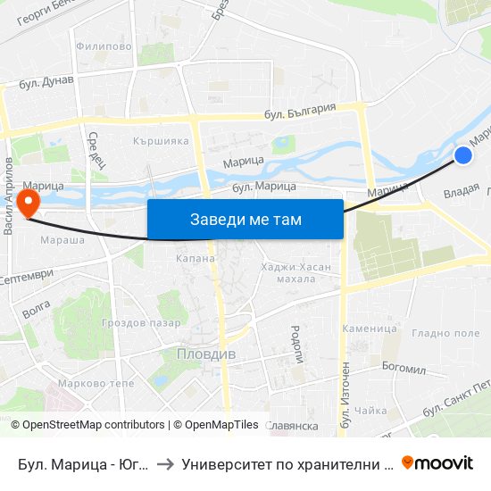 Бул. Марица - Юг / Maritsa Blvd - South (407) to Университет по хранителни технологии (University of Food Technology) map