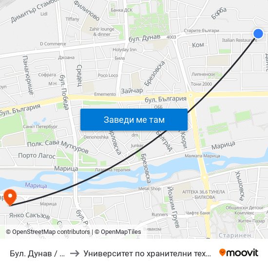 Бул. Дунав / Danube Blvd (322) to Университет по хранителни технологии (University of Food Technology) map