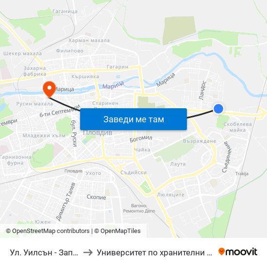 Ул. Уилсън - Запад / Wilson St - West (400) to Университет по хранителни технологии (University of Food Technology) map