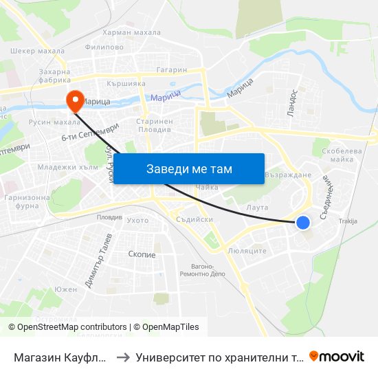 Магазин Кауфланд / Kaufland Store (391) to Университет по хранителни технологии (University of Food Technology) map