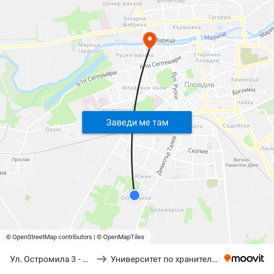 Ул. Остромила 3 - Север / Ostromila St. 3 - North (478) to Университет по хранителни технологии (University of Food Technology) map