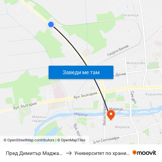 Пред Димитър Маджаров 2 Еоод / In Front Of Dimitar Madjarov 2 Ltd (473) to Университет по хранителни технологии (University of Food Technology) map