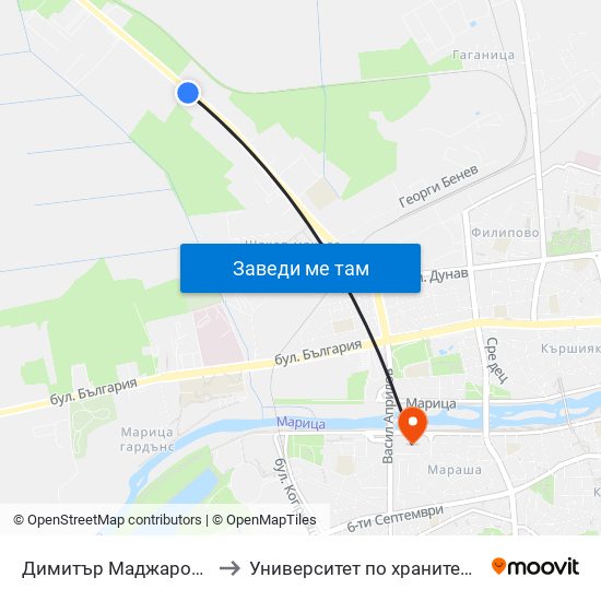 Димитър Маджаров 2 Еоод / Dimitar Madjarov 2 Ltd (474) to Университет по хранителни технологии (University of Food Technology) map