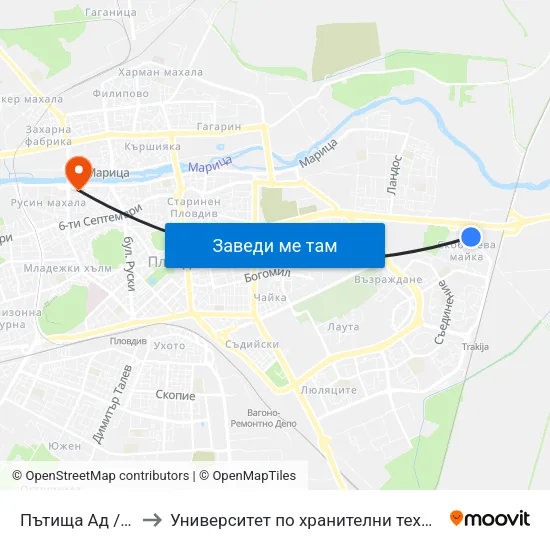 Пътища Ад / Patishta Ad (355) to Университет по хранителни технологии (University of Food Technology) map