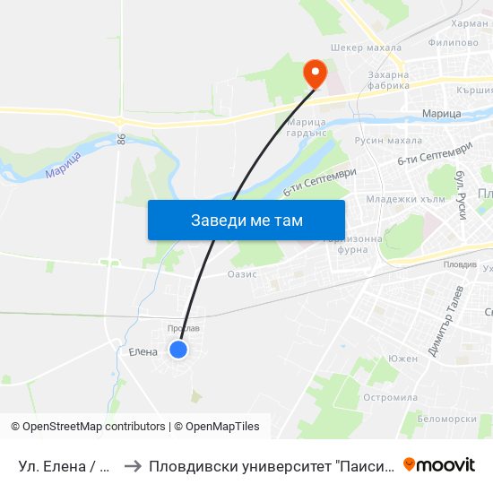 Ул. Елена / Elena St. (486) to Пловдивски университет "Паисий Хилендарски" - Нова сграда map