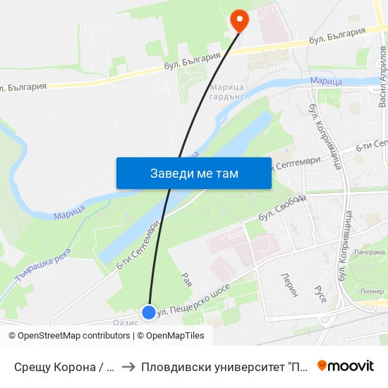 Срещу Корона / Opposite Crown (175) to Пловдивски университет "Паисий Хилендарски" - Нова сграда map