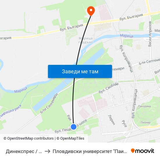 Динекспрес / Dinexpress (174) to Пловдивски университет "Паисий Хилендарски" - Нова сграда map