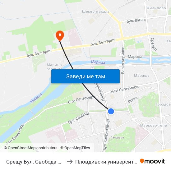 Срещу Бул. Свобода №41 / Opposite 41 Svoboda Blvd. (266) to Пловдивски университет "Паисий Хилендарски" - Нова сграда map