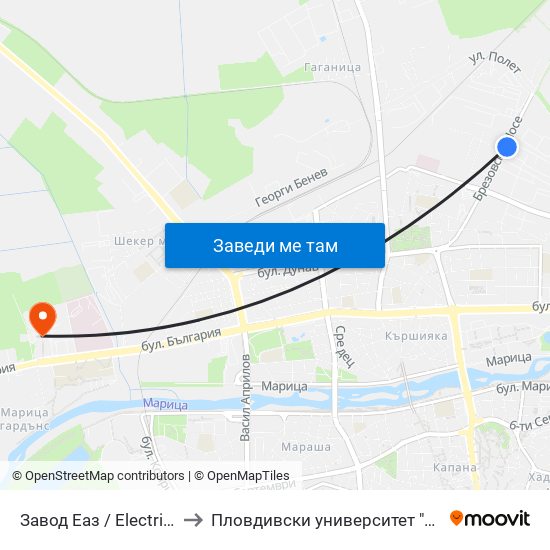 Завод Еаз / Electrical Equipment Plant (226) to Пловдивски университет "Паисий Хилендарски" - Нова сграда map