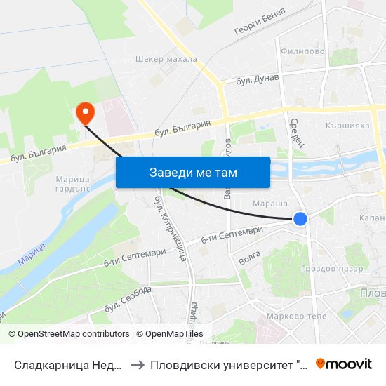 Сладкарница Неделя / Nedelya Bakery (142) to Пловдивски университет "Паисий Хилендарски" - Нова сграда map