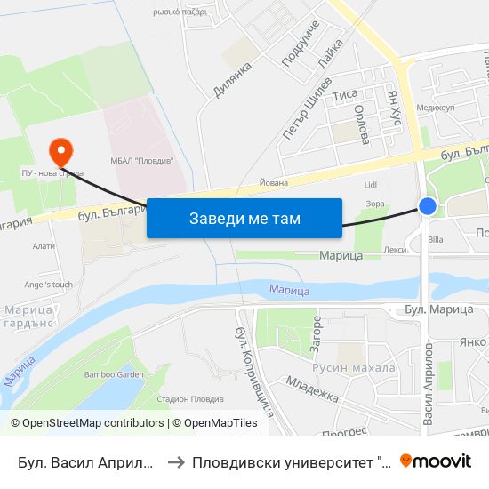 Бул. Васил Априлов / Vasil Aprilov Blvd. (401) to Пловдивски университет "Паисий Хилендарски" - Нова сграда map