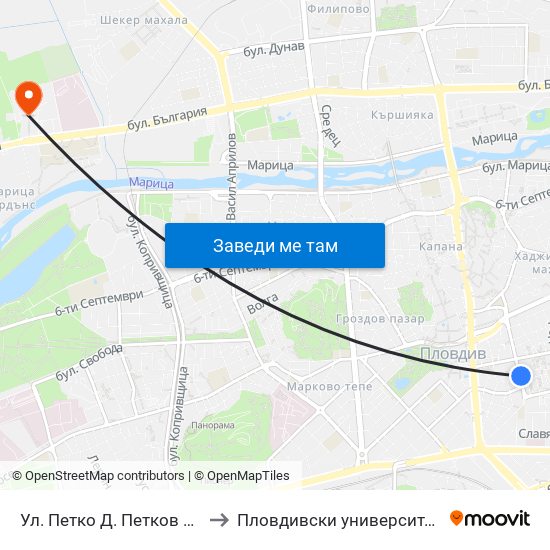 Ул. Петко Д. Петков №15а / 15a Petko D. Petkov St. (223) to Пловдивски университет "Паисий Хилендарски" - Нова сграда map