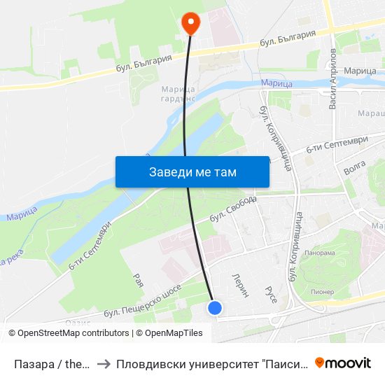 Пазара / the Market (390) to Пловдивски университет "Паисий Хилендарски" - Нова сграда map