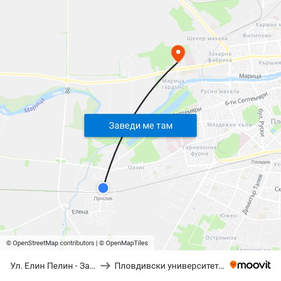 Ул. Елин Пелин - Запад / Elin Pelin St. - West (396) to Пловдивски университет "Паисий Хилендарски" - Нова сграда map