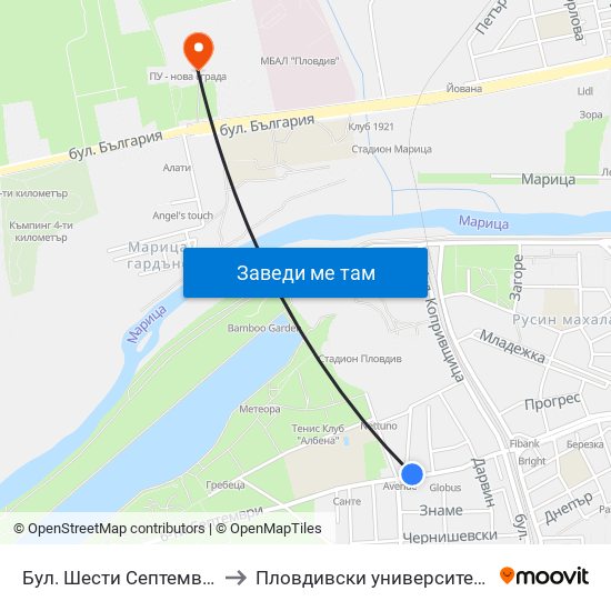 Бул. Шести Септември / Shesti Septemvri Blvd. (314) to Пловдивски университет "Паисий Хилендарски" - Нова сграда map