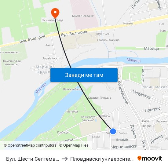 Бул. Шести Септември / Shesti Septemvri Blvd. (240) to Пловдивски университет "Паисий Хилендарски" - Нова сграда map