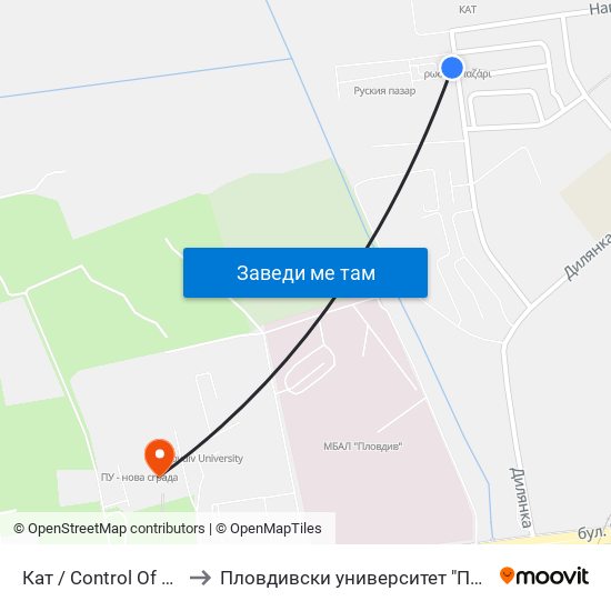 Кат / Control Of Auto Transport (1034) to Пловдивски университет "Паисий Хилендарски" - Нова сграда map