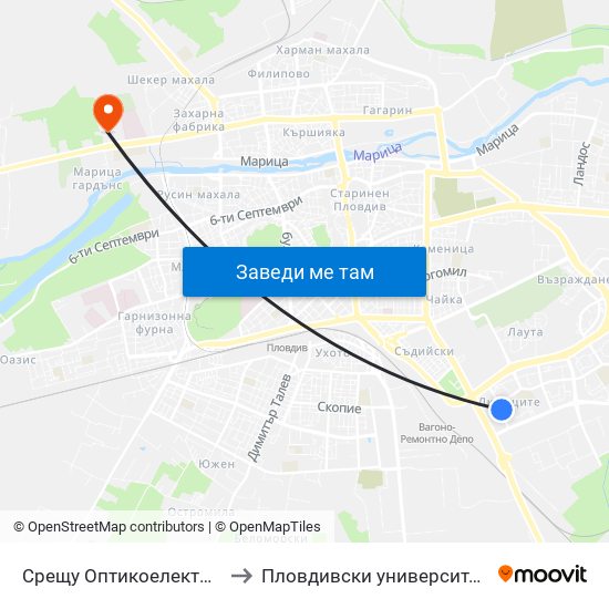 Срещу Оптикоелектрон / Opposite Opticoelectron (413) to Пловдивски университет "Паисий Хилендарски" - Нова сграда map