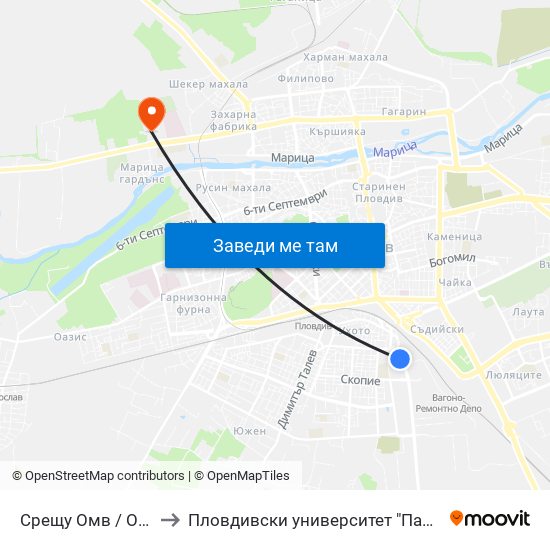 Срещу Омв / Opposite Omv (346) to Пловдивски университет "Паисий Хилендарски" - Нова сграда map