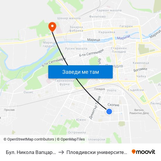 Бул. Никола Вапцаров / Nikola Vaptsarov Blvd. (68) to Пловдивски университет "Паисий Хилендарски" - Нова сграда map