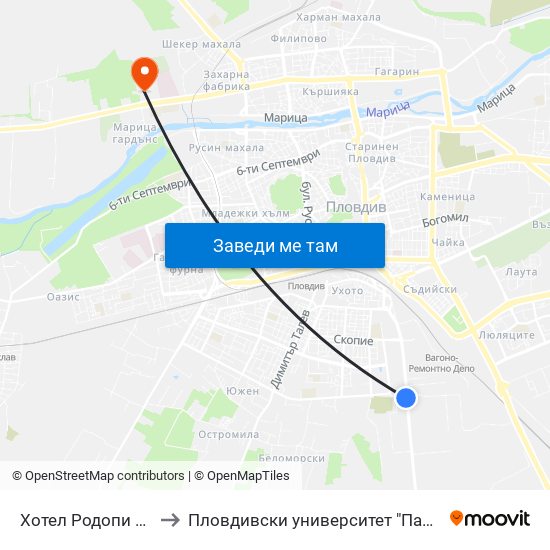 Хотел Родопи / Rodopi Hotel (64) to Пловдивски университет "Паисий Хилендарски" - Нова сграда map