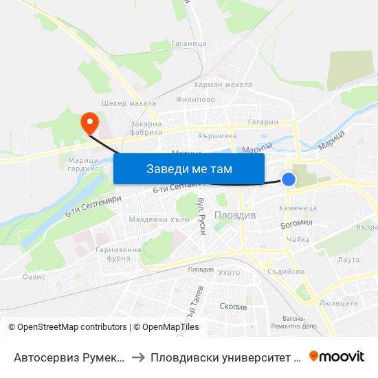 Автосервиз Румекс / Rumeks Car Service (137) to Пловдивски университет "Паисий Хилендарски" - Нова сграда map