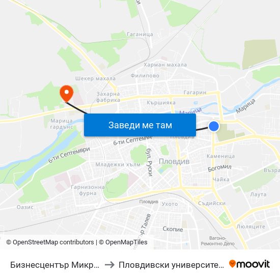 Бизнесцентър Микрон / Mikron Business Centre (353) to Пловдивски университет "Паисий Хилендарски" - Нова сграда map