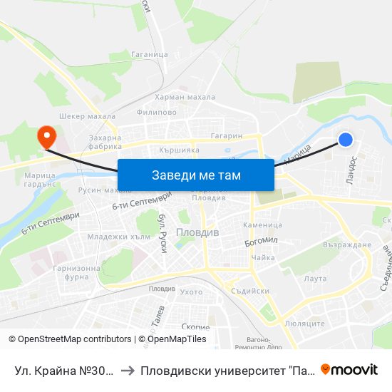 Ул. Крайна №30 / 30 Krayna St. (162) to Пловдивски университет "Паисий Хилендарски" - Нова сграда map
