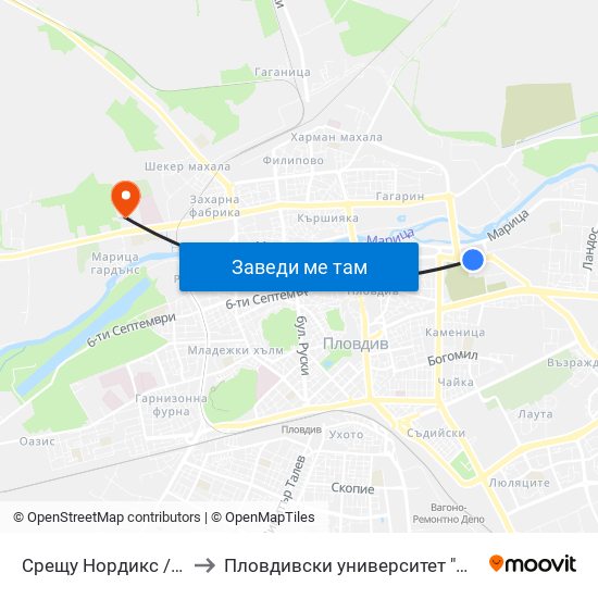 Срещу Нордикс / Opposite Nordiks (157) to Пловдивски университет "Паисий Хилендарски" - Нова сграда map