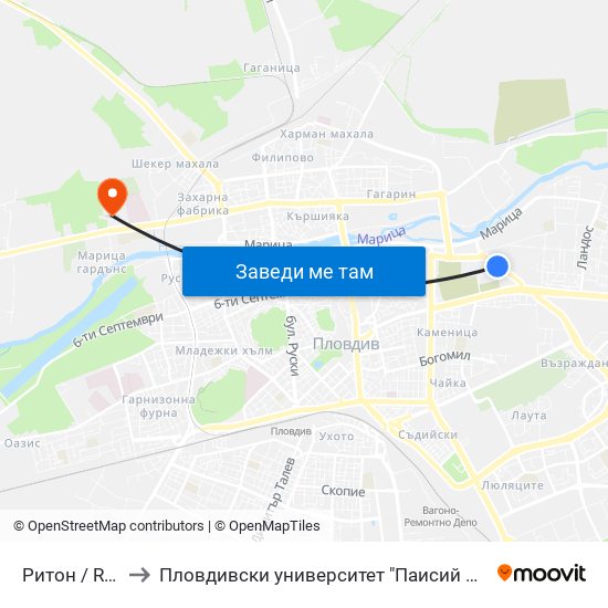 Ритон / Riton (158) to Пловдивски университет "Паисий Хилендарски" - Нова сграда map
