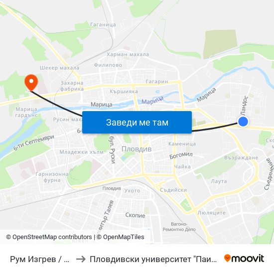 Рум Изгрев / Rum Izgrev (127) to Пловдивски университет "Паисий Хилендарски" - Нова сграда map