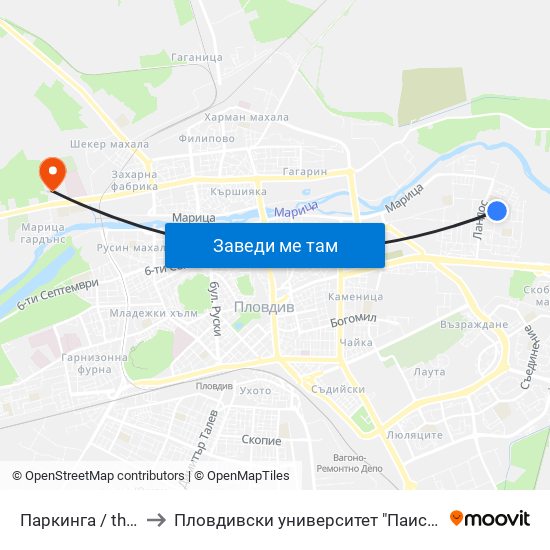 Паркинга / the Parking (159) to Пловдивски университет "Паисий Хилендарски" - Нова сграда map