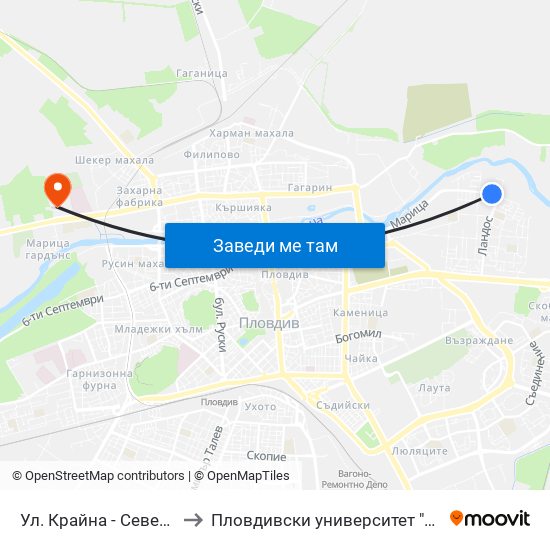 Ул. Крайна - Север / Krayna St - North (161) to Пловдивски университет "Паисий Хилендарски" - Нова сграда map
