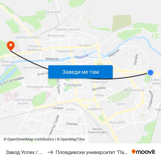 Завод Успех / Uspeh Factory (342) to Пловдивски университет "Паисий Хилендарски" - Нова сграда map