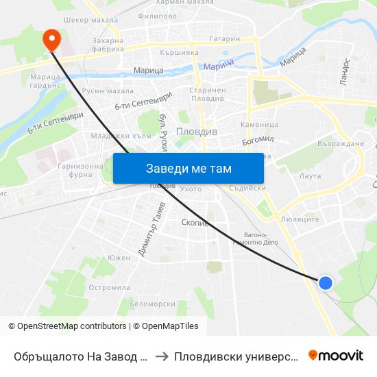 Обръщалото На Завод Устрем / Turn Spot Of Ustrem Factory (1012) to Пловдивски университет "Паисий Хилендарски" - Нова сграда map