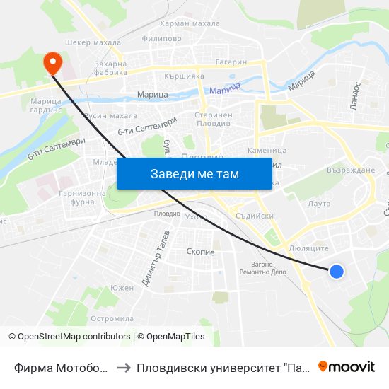 Фирма Мотобойс / Motoboys (331) to Пловдивски университет "Паисий Хилендарски" - Нова сграда map