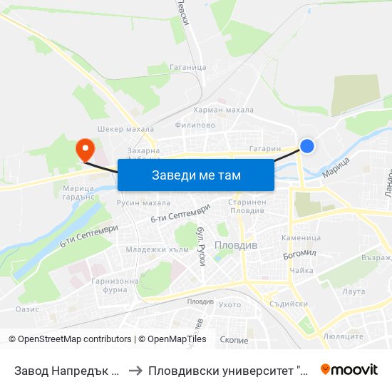 Завод Напредък / Napredak Factory (210) to Пловдивски университет "Паисий Хилендарски" - Нова сграда map