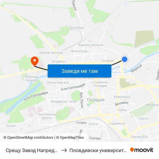 Срещу Завод Напредък / Opposite Napredak Factory (183) to Пловдивски университет "Паисий Хилендарски" - Нова сграда map