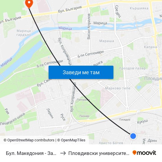 Бул. Македония - Запад / Macedonia Blvd - West (369) to Пловдивски университет "Паисий Хилендарски" - Нова сграда map