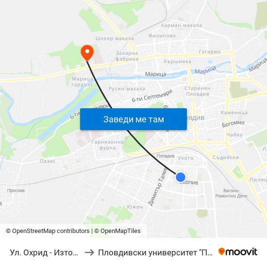 Ул. Охрид - Изток / Ohrid St - East (380) to Пловдивски университет "Паисий Хилендарски" - Нова сграда map