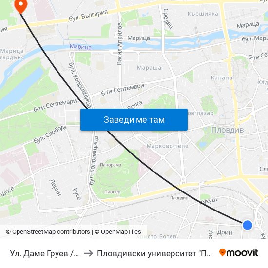 Ул. Даме Груев / Dame Gruev St. (376) to Пловдивски университет "Паисий Хилендарски" - Нова сграда map