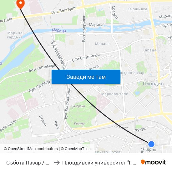 Събота Пазар / Saturday Market (377) to Пловдивски университет "Паисий Хилендарски" - Нова сграда map